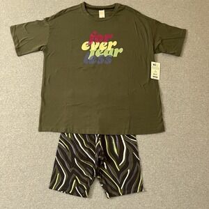 New Secret Treasures Pajama Set Womens Small‎ Green Bike Shorts Loungewear